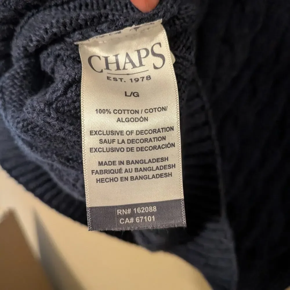 CHAPS Navy Blue Knit Pullover Half Zip Sweater
